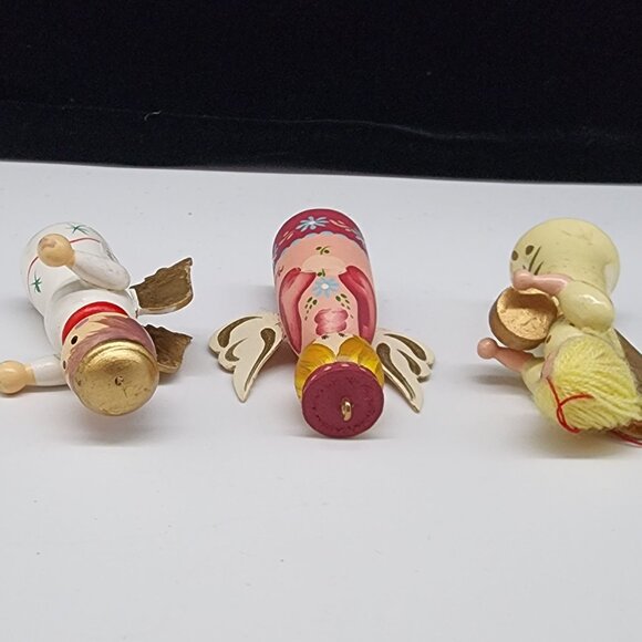 Vintage Wooden Angel Ornaments Christmas Figures Hand Painted 3.5" - Picture 6 of 7